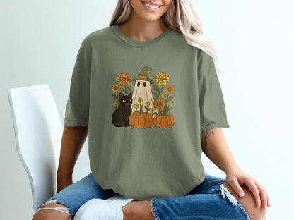 Pumpkin Ghost Sunflower Halloween Cat Graphic product