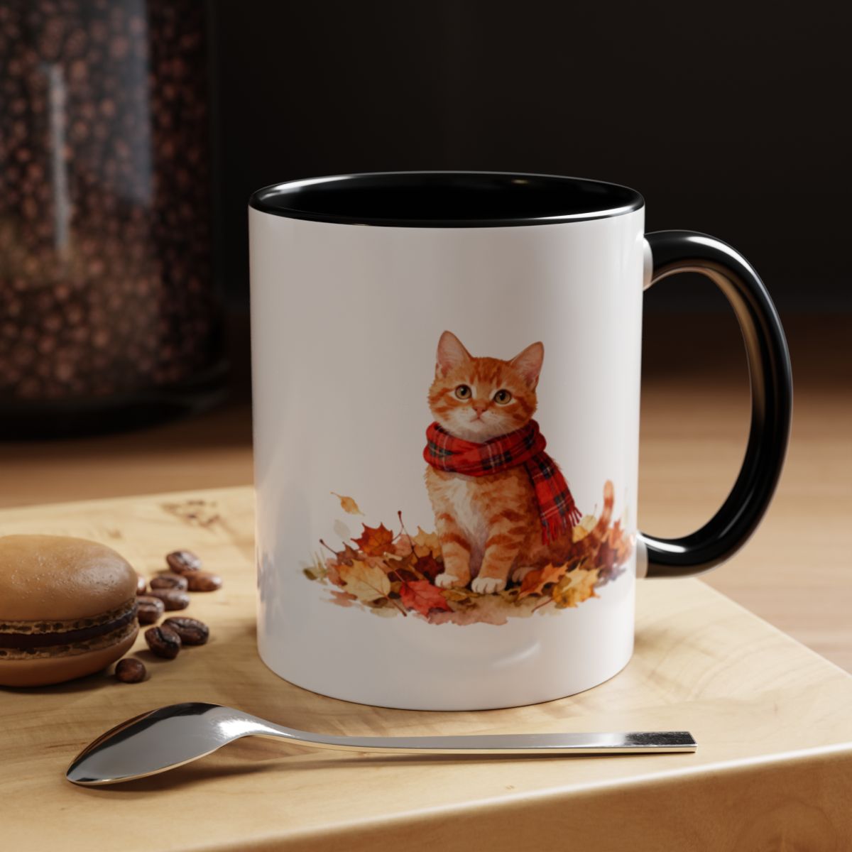 Adorable Cat with Autumn Leaves Mug product
