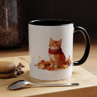 Adorable Cat with Autumn Leaves Mug product