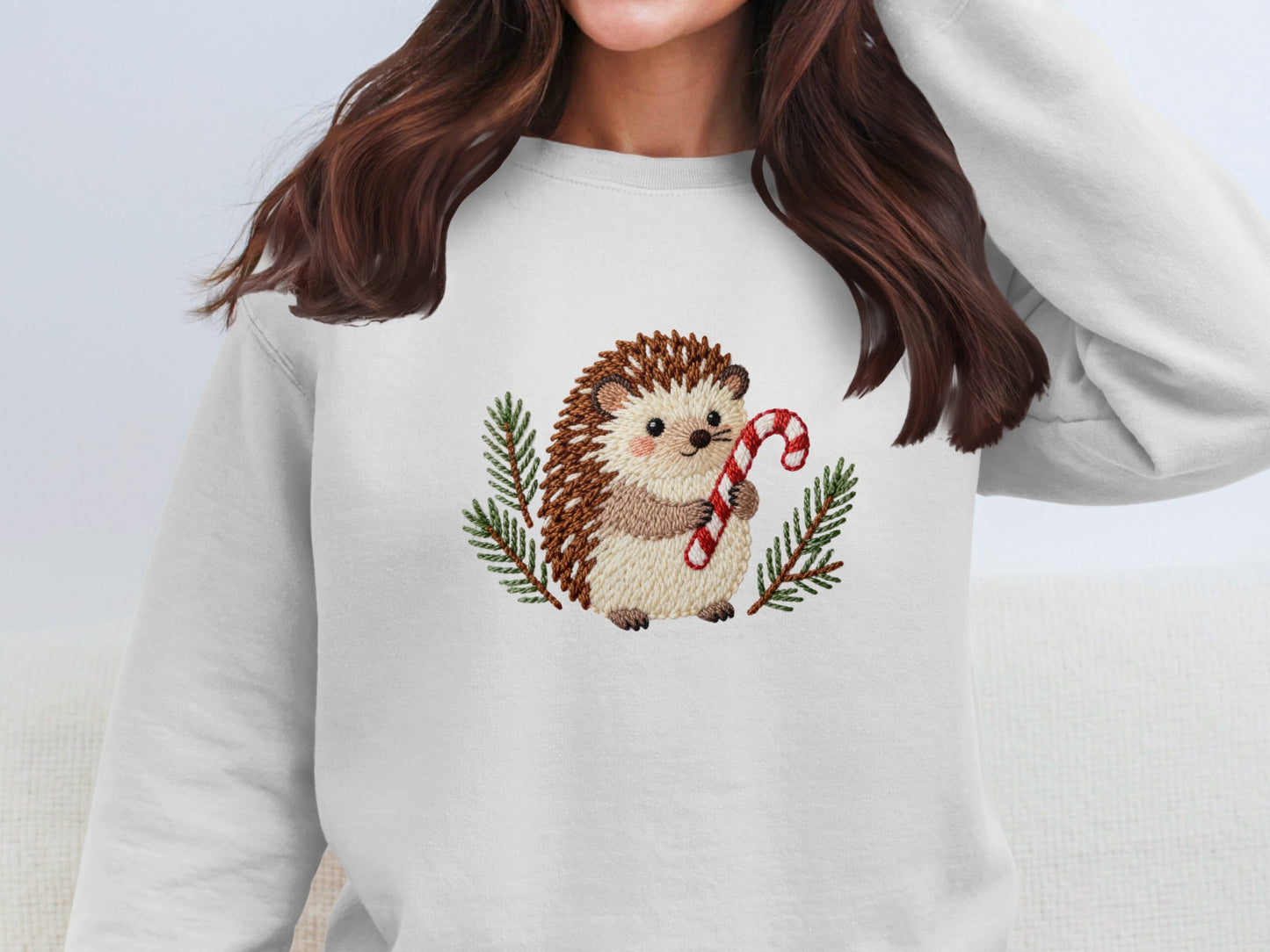 Adorable Hedgehog Holding Candy Cane Sweatshirt