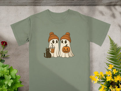 Cute Halloween Ghosts with Cat Graphic T-shirt product