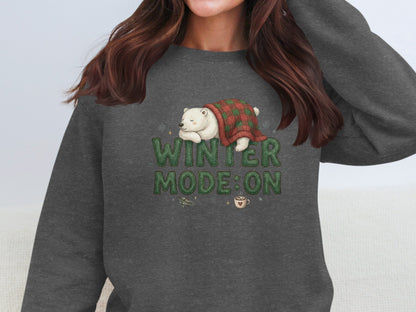 Winter Mode On Cozy Polar Bear Graphic Sweatshirt