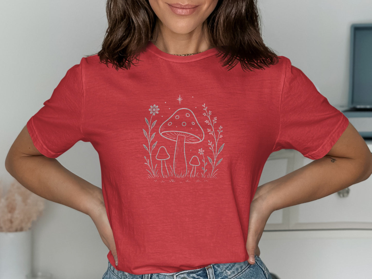 Whimsical Mushroom Graphic Red Short Sleeve product type