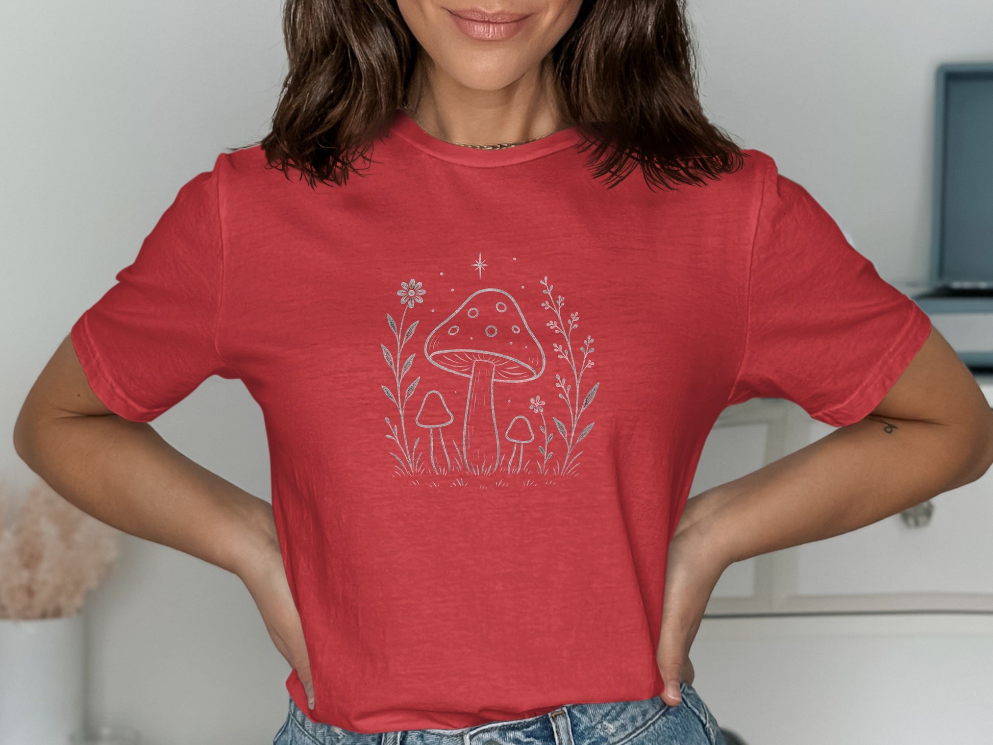 Whimsical Mushroom Graphic Red Short Sleeve product type