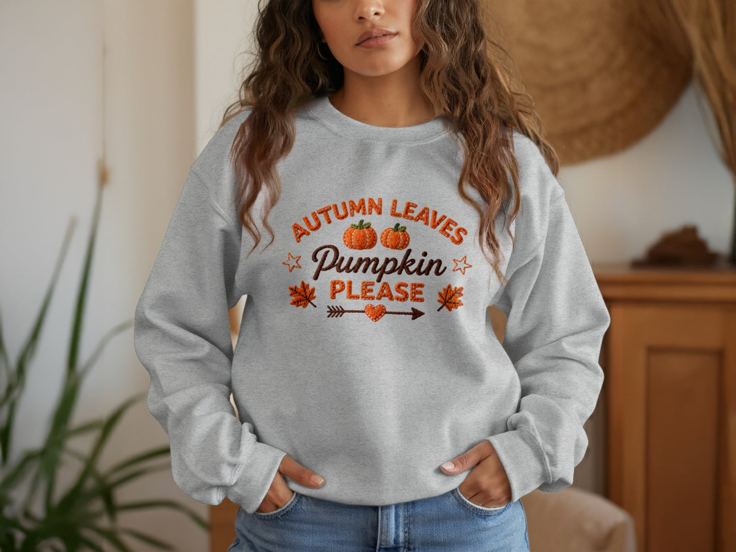 Autumn Leaves Pumpkin Please Graphic Sweatshirt