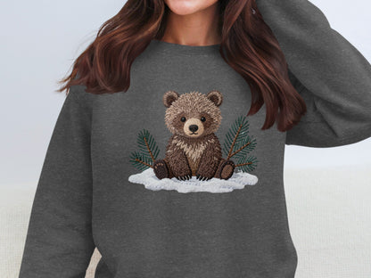Cute Bear with Pine Trees Cozy Sweatshirt