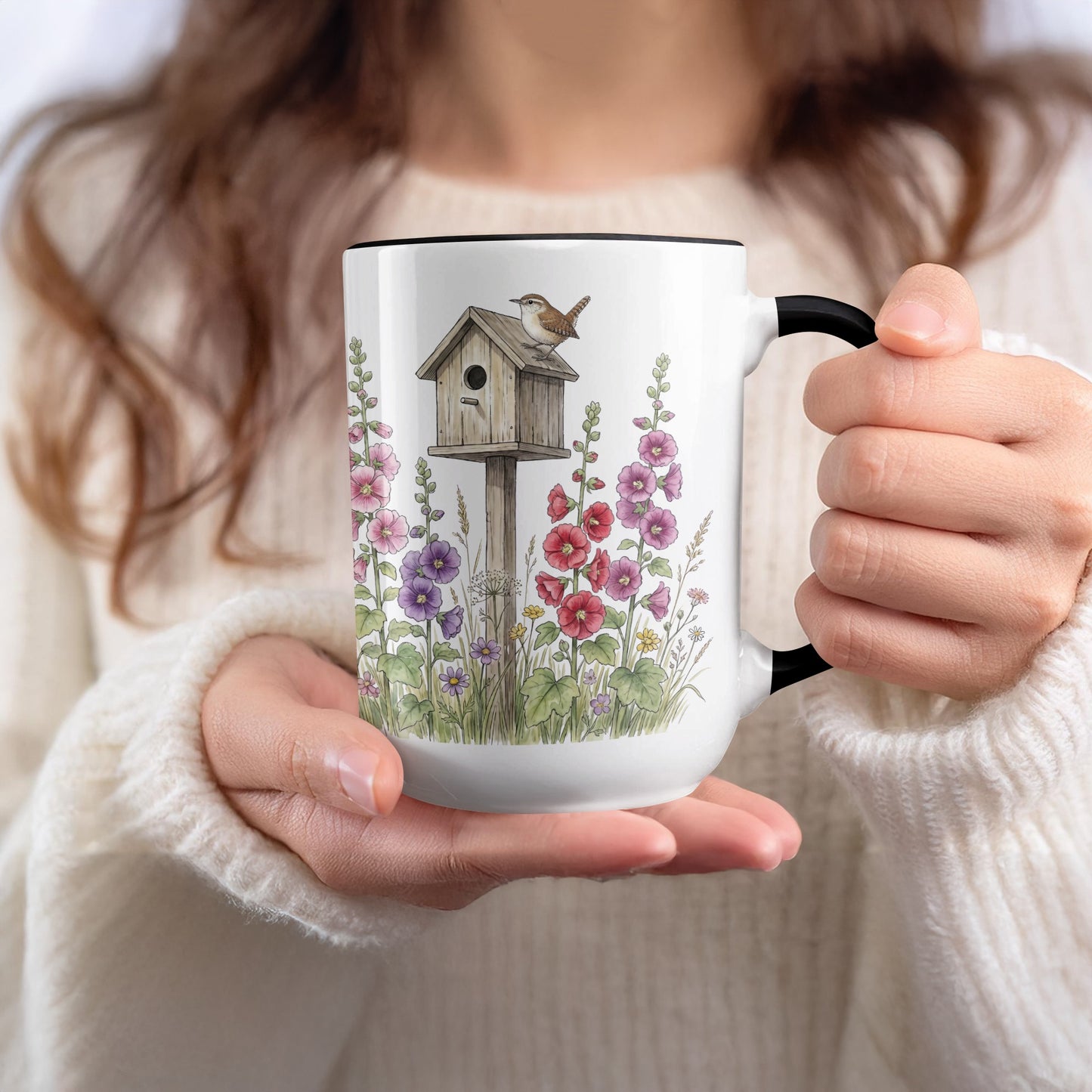 Birdhouse and Colorful Flowers Coffee Mug