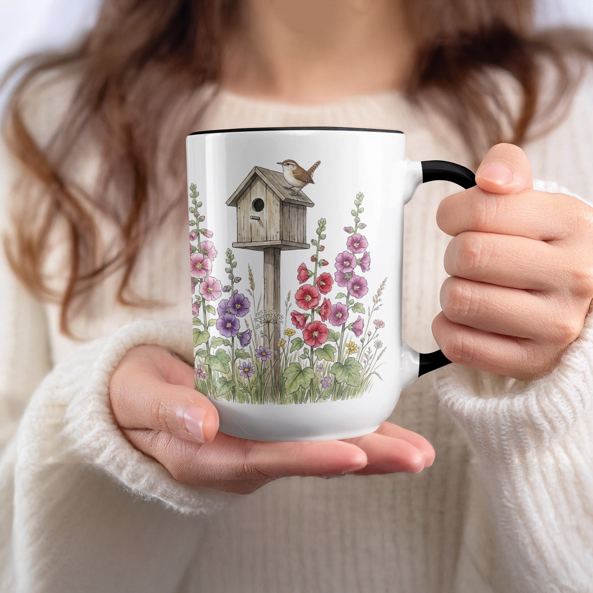 Birdhouse and Colorful Flowers Coffee Mug