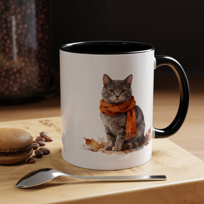 Gray Cat With Orange Scarf Autumn Mug product