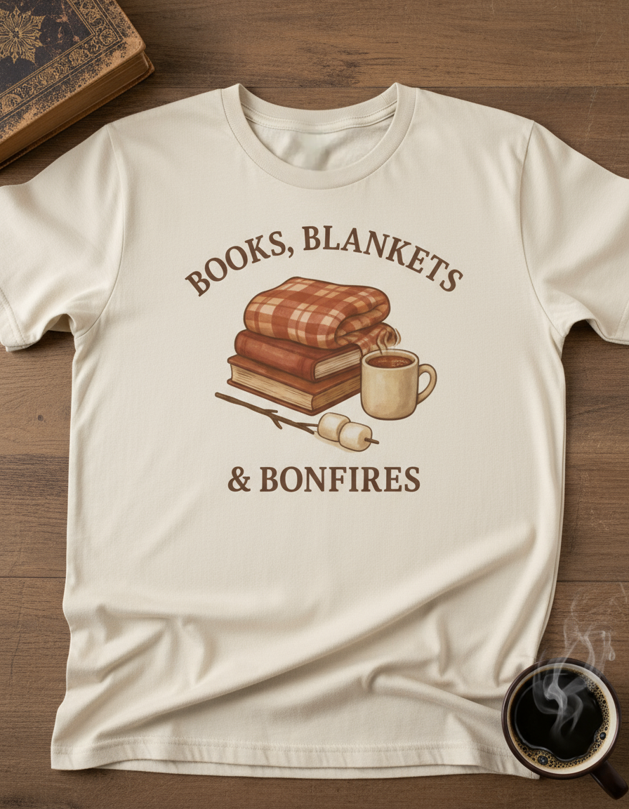 Books Blankets And Bonfires - Fall Book Lover T-Shirt