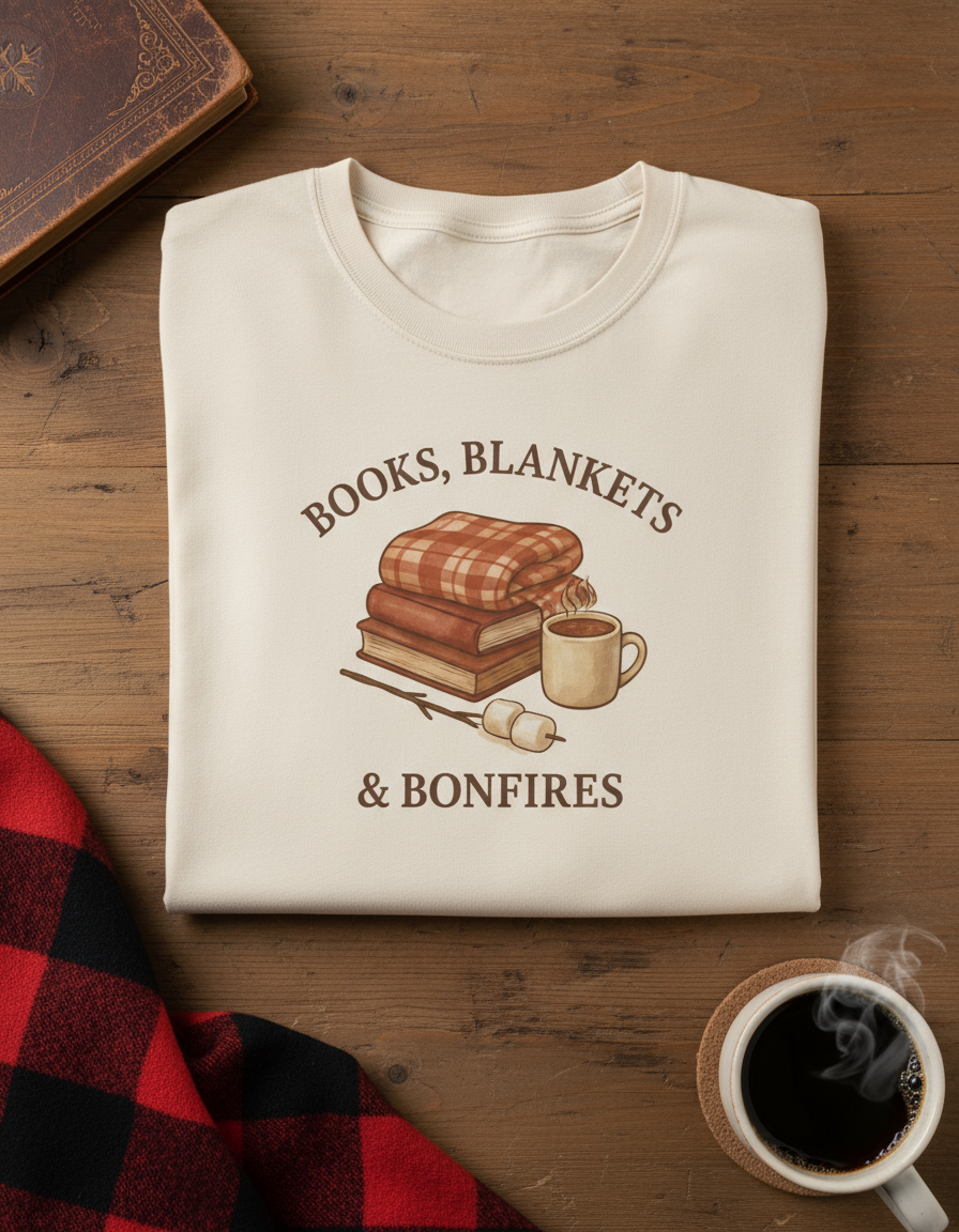 Books Blankets And Bonfires - Fall Book Lover T-Shirt