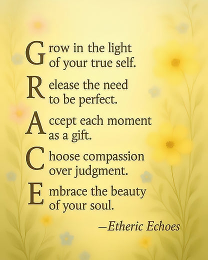 Grace Acrostic Poem Printable Wall Art Digital Download with Floral Design