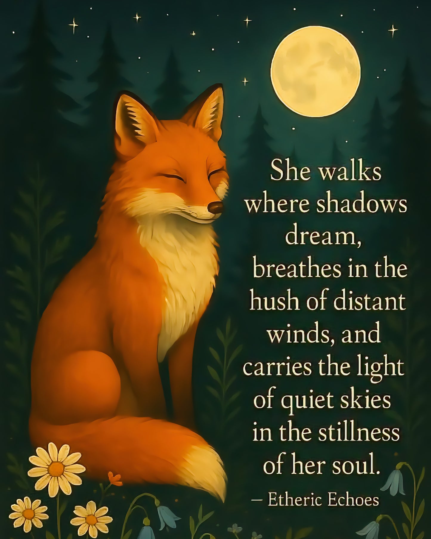 Fox Under Moon Inspirational Quote Wall Art - Digital Download
