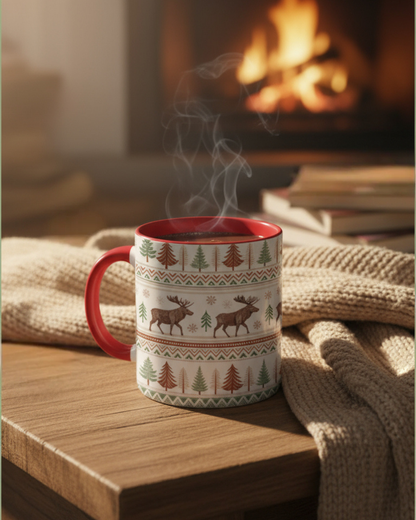 Festive Forest Deer And Trees Christmas Mug Microwave Safe