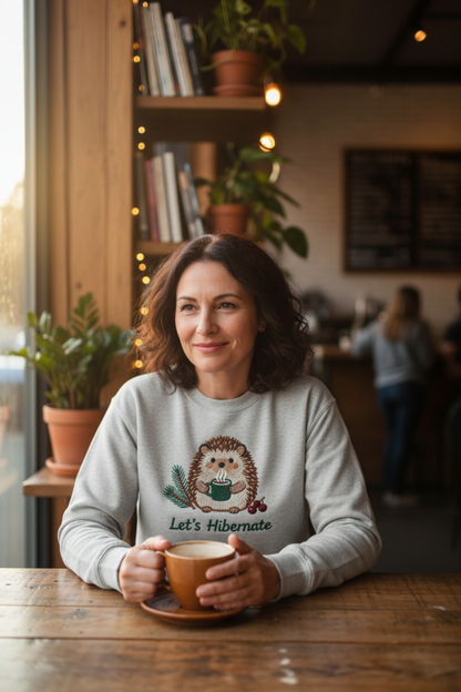Let's Hibernate Hedgehog Holding Hot Drink Sweatshirt