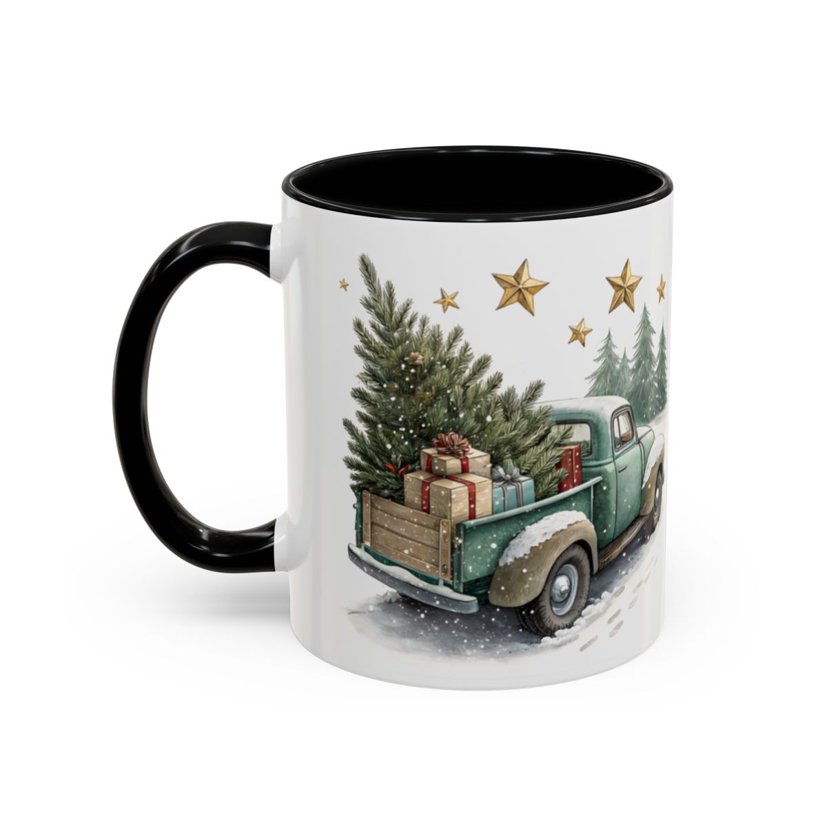 Festive Christmas Tree and Gifts Green Truck Mug