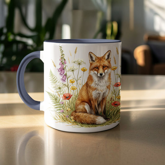Fox in a Meadow Illustration on Coffee Mug