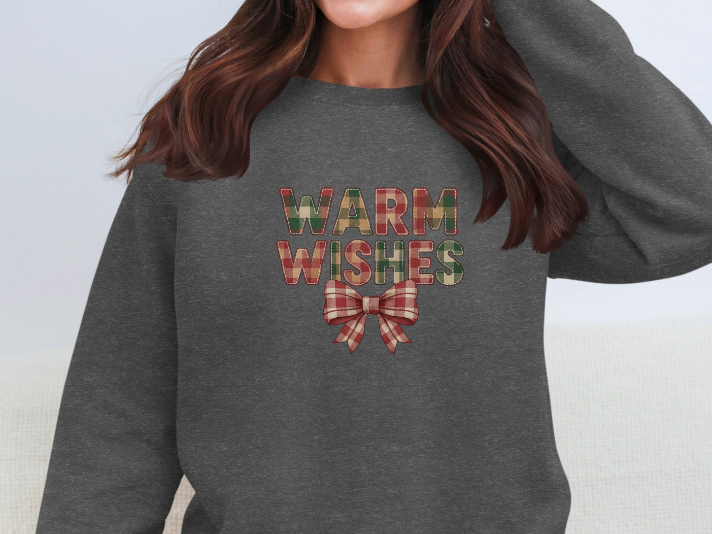 Warm Wishes Graphic Sweatshirt Enhanced with Plaid Bow