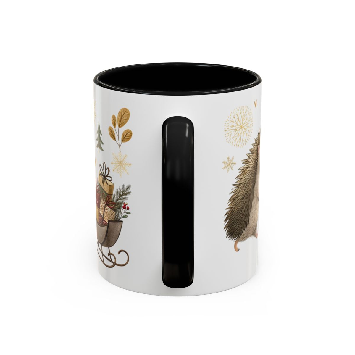 Festive Hedgehog Christmas Themed Black Handle Mug
