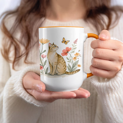 Cat and Butterfly Floral Design Coffee Mug