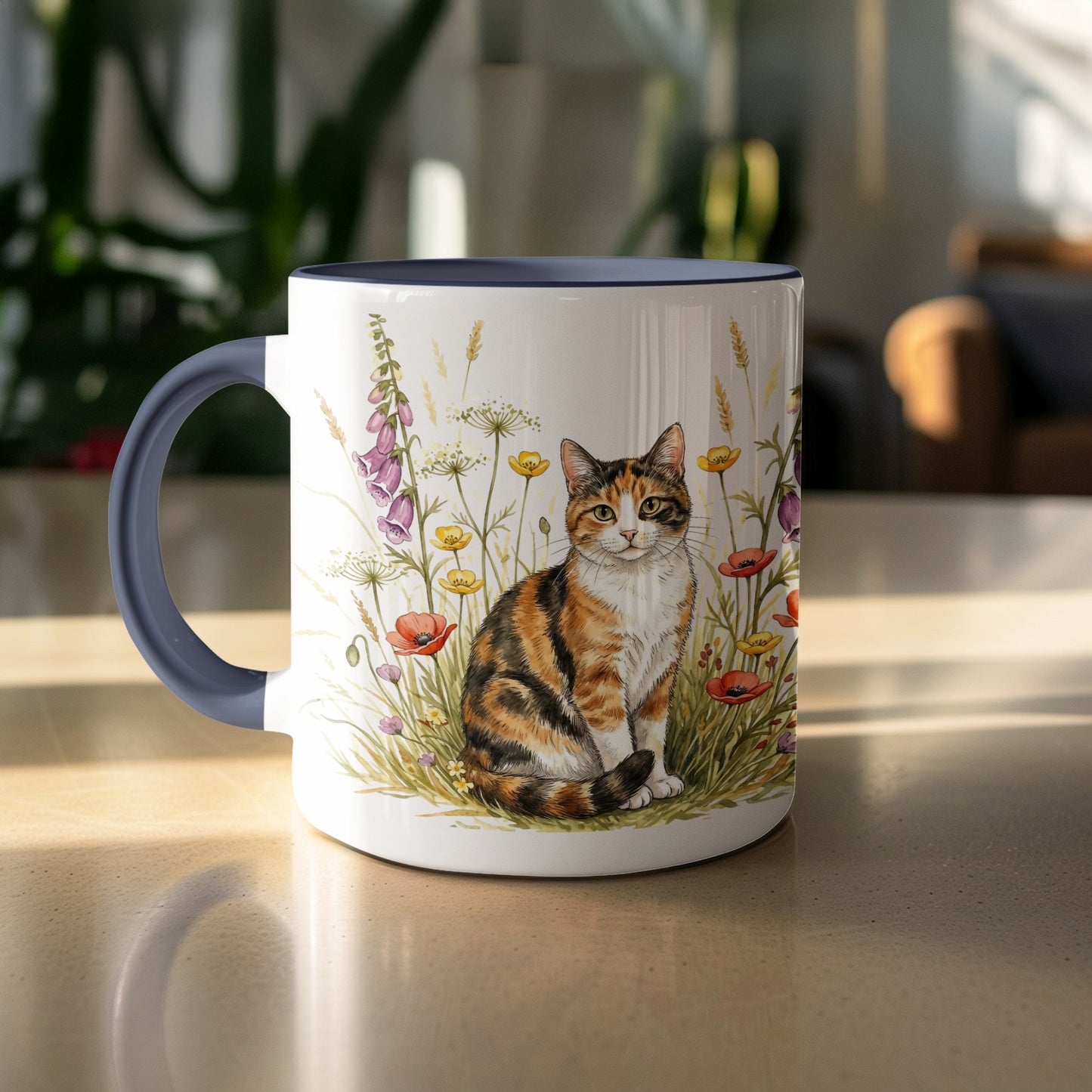 Cute Cat in Flower Garden Design Coffee Mug