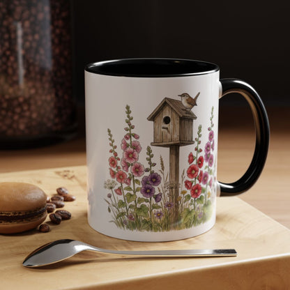 Birdhouse and Flowers Design Coffee Mug