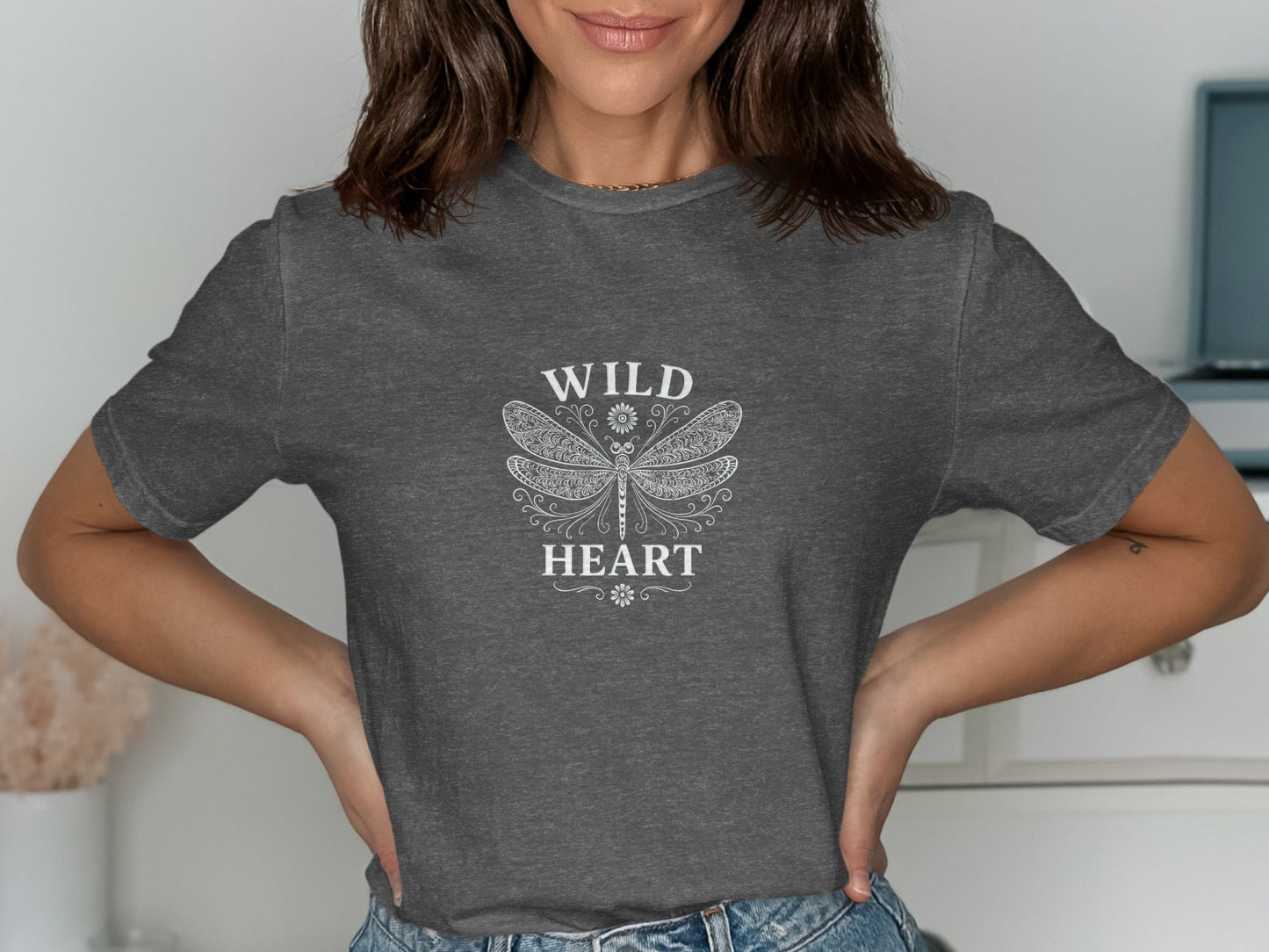 Wild Heart Graphic Dragonfly Printed Grey T-Shirt product