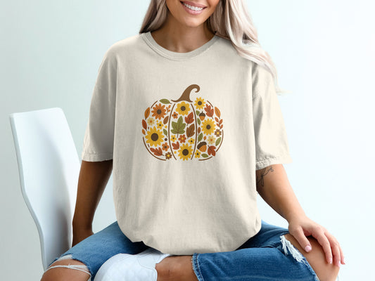 Floral Pumpkin Graphic Tee Festive Casual Shirt product type