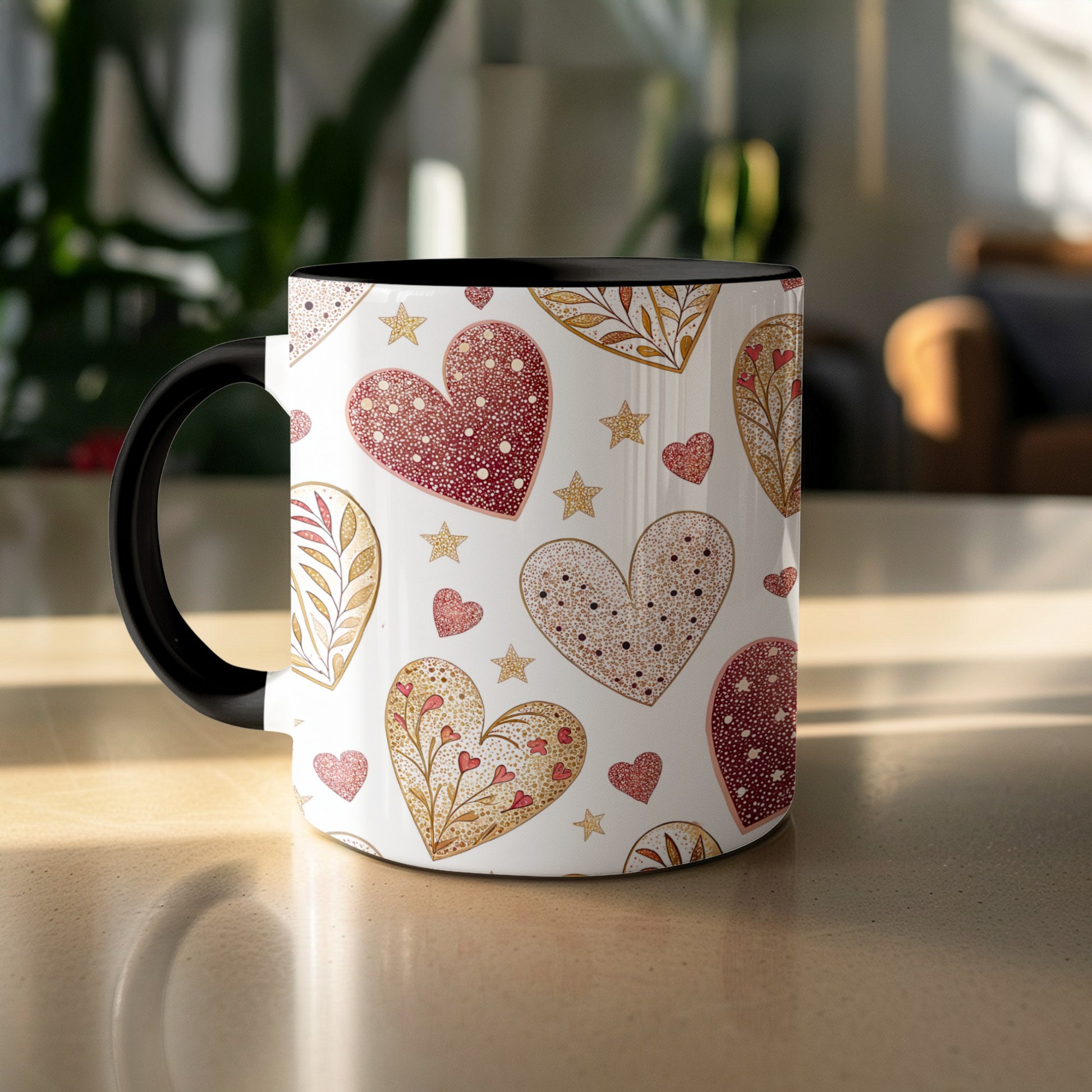Heart and Star Patterned Decorative Mug