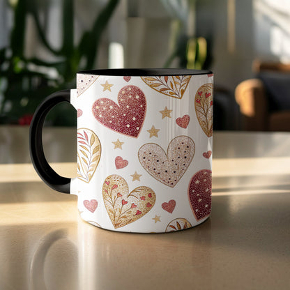 Heart and Star Patterned Decorative Mug