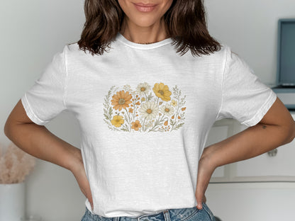 Floral Print White T-shirt Casual Wear Apparel product type