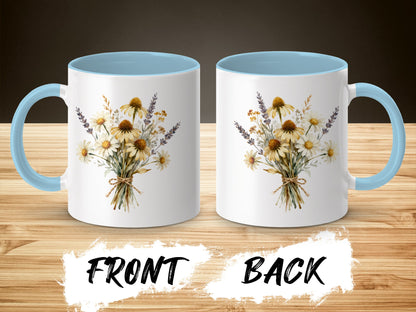 Floral Bouquet Design Mug with Blue Handle product type