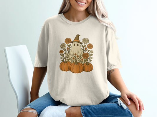 Ghost Among Pumpkins Halloween Graphic Tee product