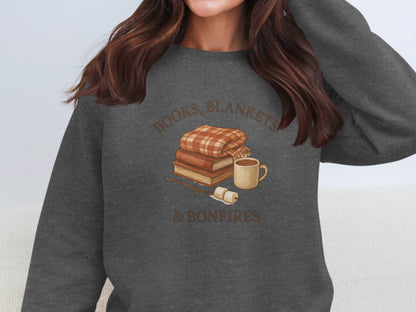 Cozy Books Blankets Bonfires Graphic Sweatshirt
