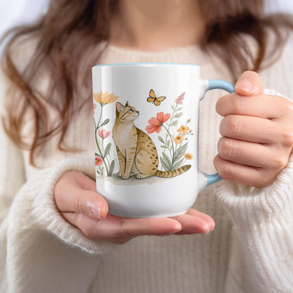Beautiful Ceramic Mug with Cat and Butterfly Design