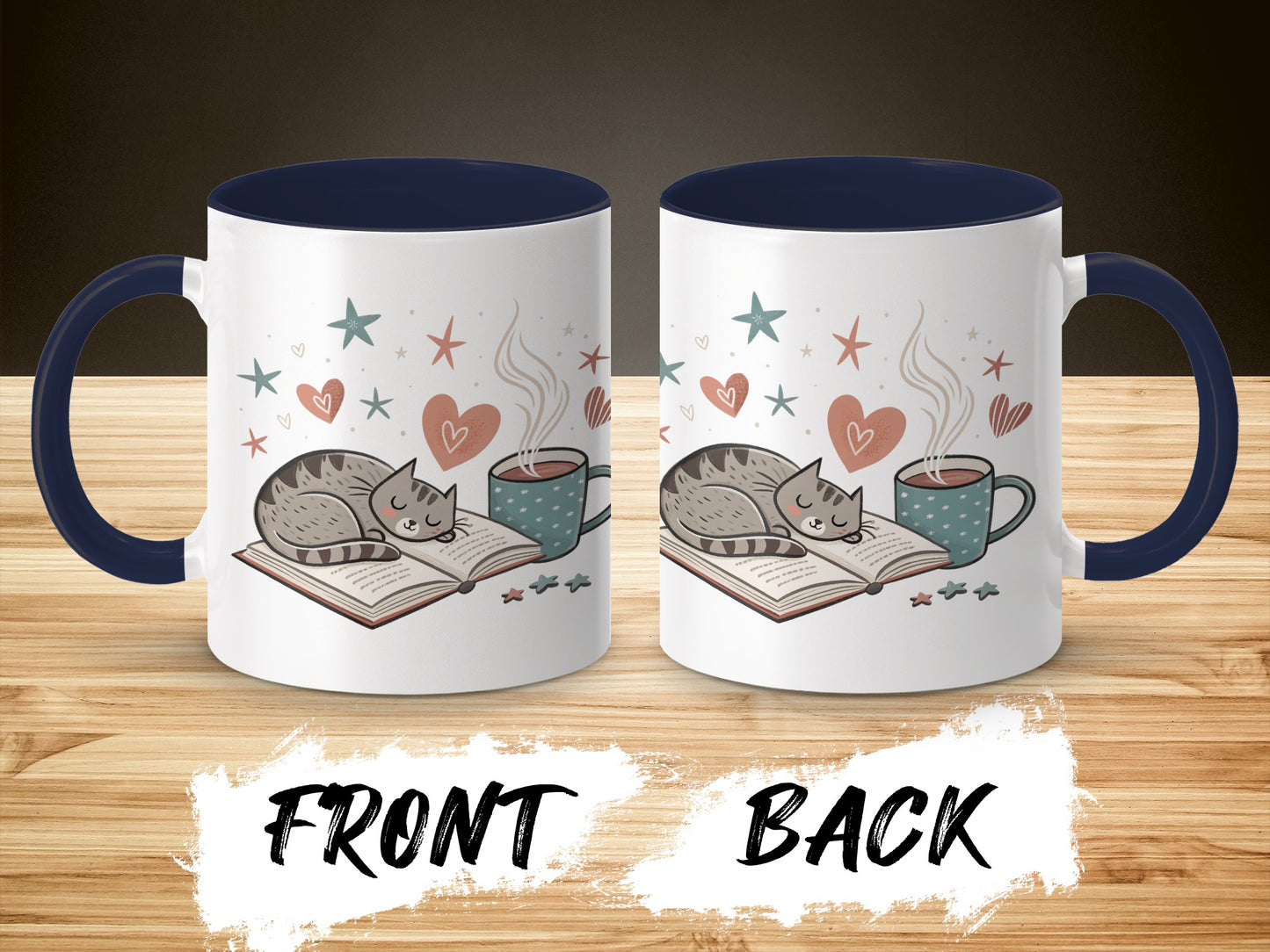 Cozy Cat with Coffee and Hearts Design Mug