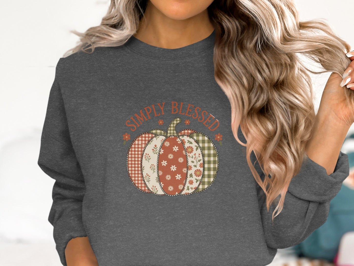Simply Blessed Multi-pattern Pumpkin Sweatshirt
