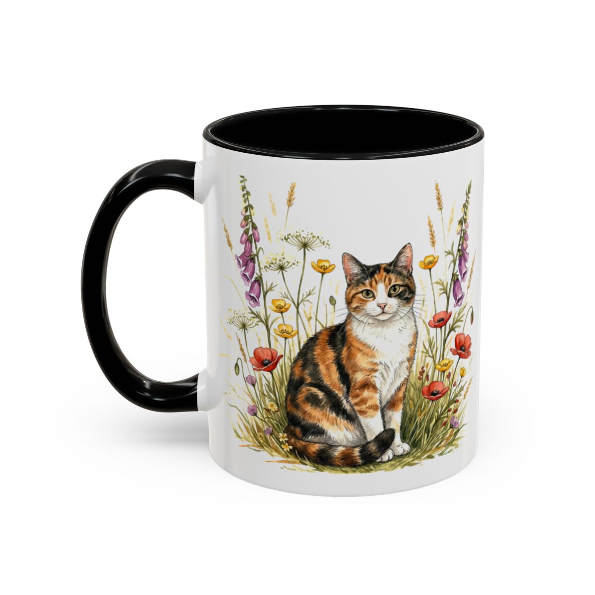 Colorful Floral Cat Design Coffee Mug