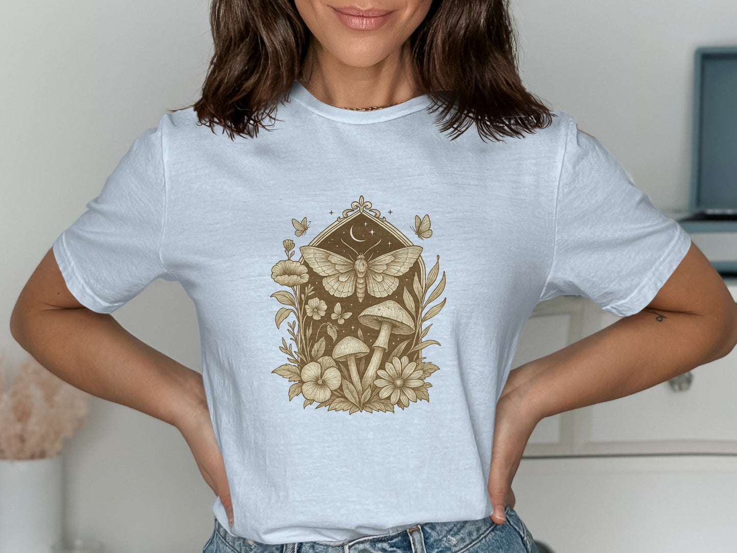 Nighttime Moth Flower Graphic on a Women's T-Shirt product type