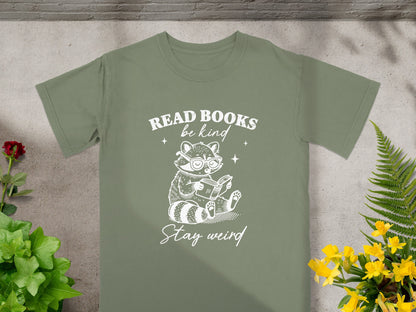 Read Books Be Kind Stay Weird Raccoon T-Shirt product