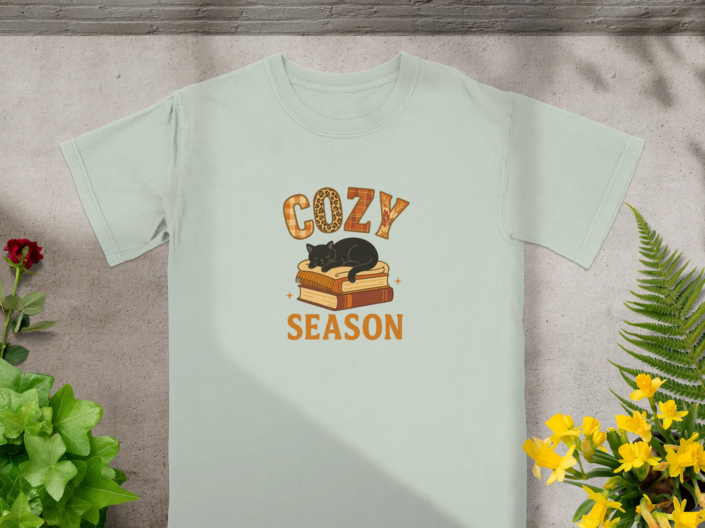 Cozy Season Black Cat Napping on Books T-shirt product