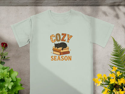 Cozy Season Black Cat Napping on Books T-shirt product