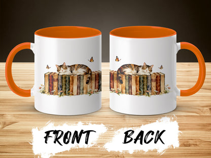 Cute Sleeping Cat on Book Pile Mug Unique Coffee product