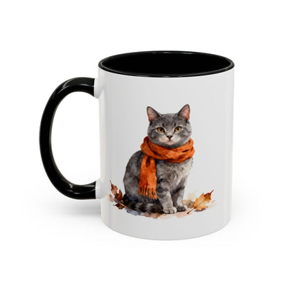 Adorable Cat With Scarf Autumn Leaves Mug product