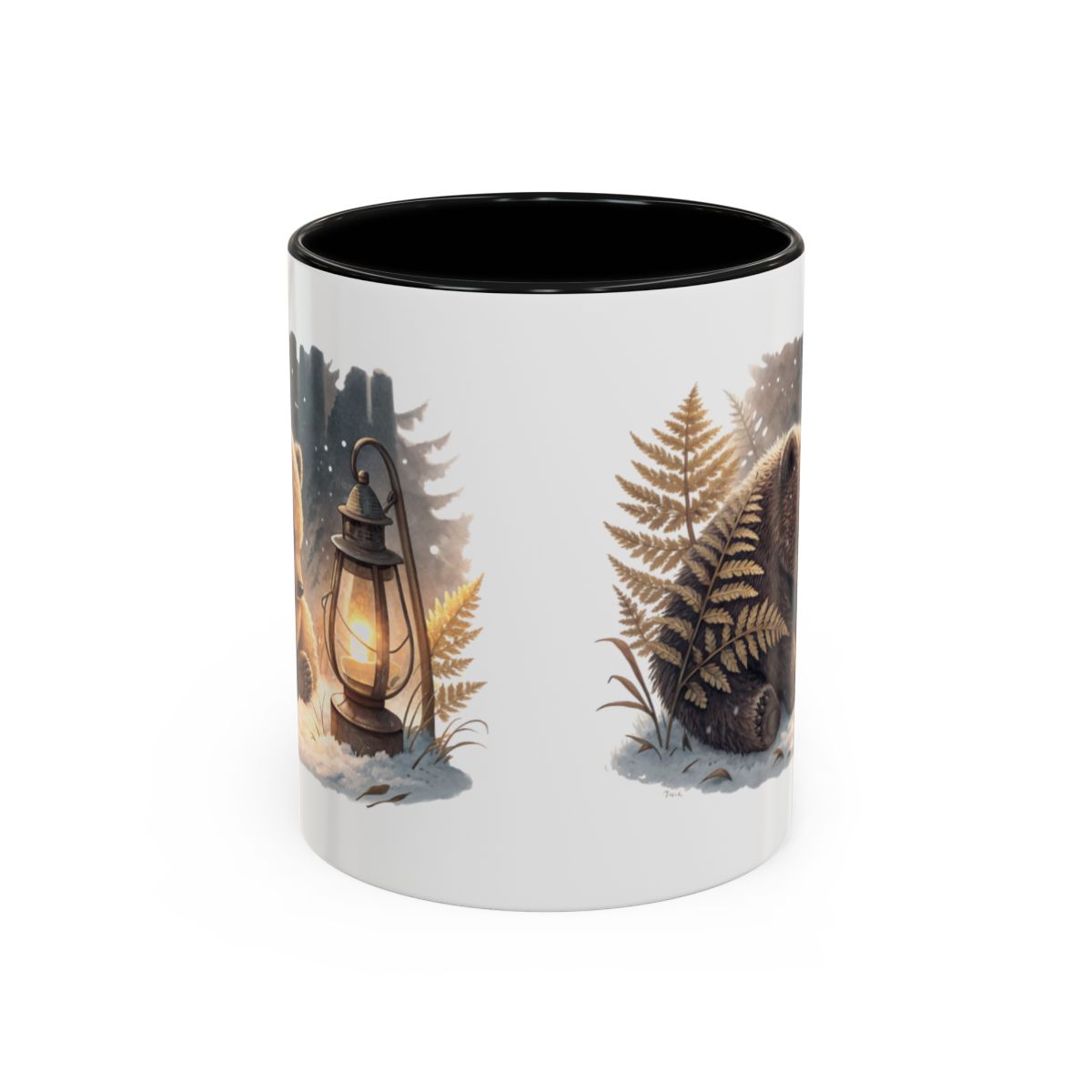 Winter Lanterns and Ferns on White Mug