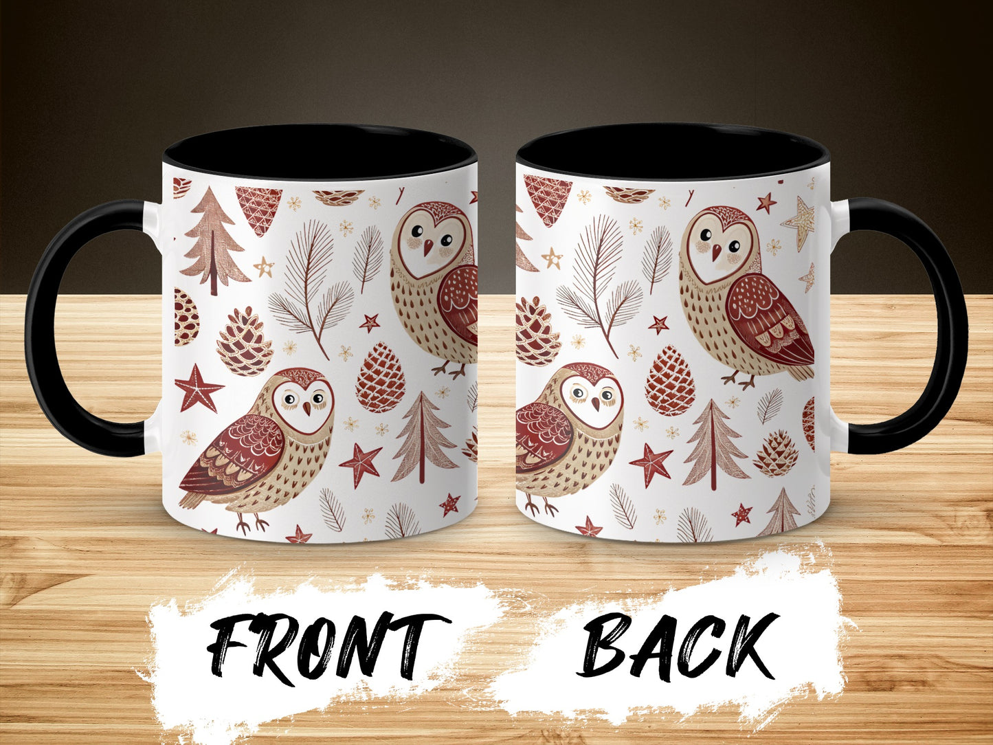 Owl and Pine Cones Pattern Coffee Mug
