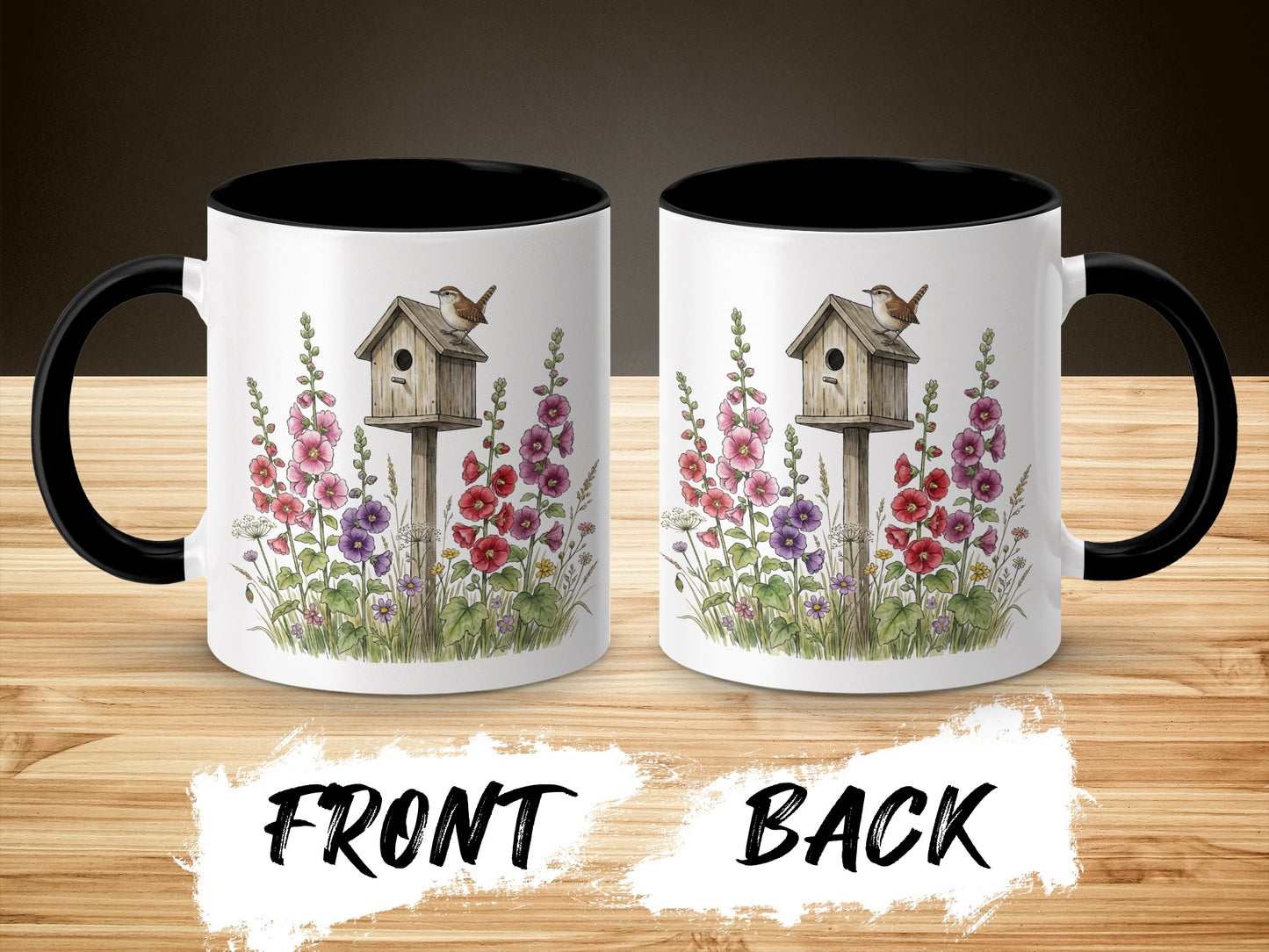 Birdhouse and Floral Design Coffee Mug
