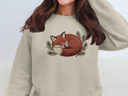 Cozy Embroidered Sleeping Fox Sweatshirt Product