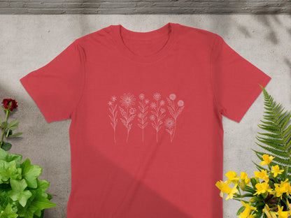 White Floral Design on Red Short Sleeve Shirt product type