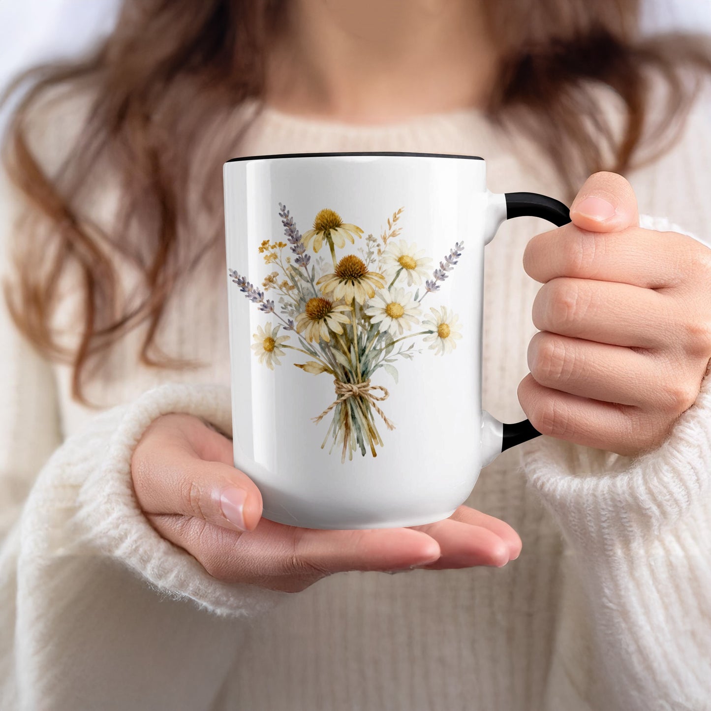 Beautiful White Mug with Yellow and Lavender Flowers product type